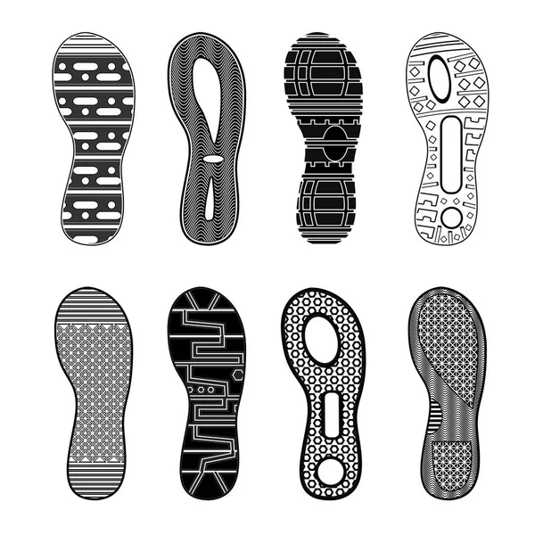 Sport Shoes Footprints Monochrome Set — Stock Vector