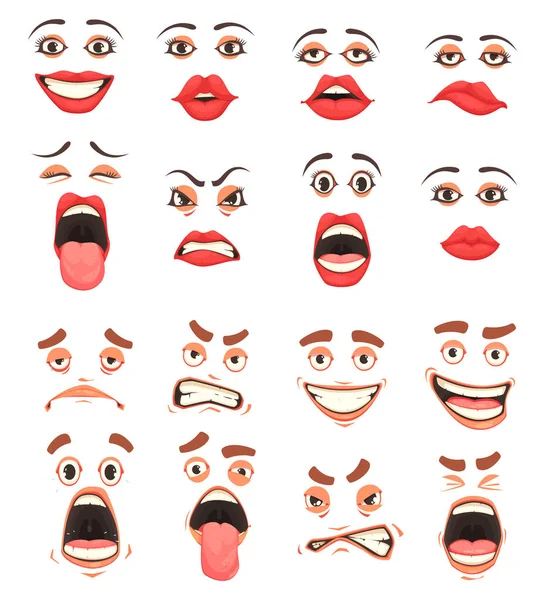 Cartoon Cute Mouth Set — Stock Vector