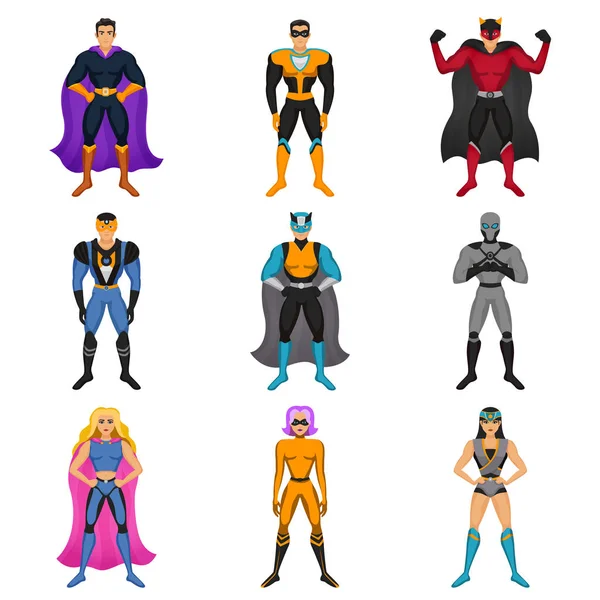 Ensemble de costumes de super héros — Image vectorielle