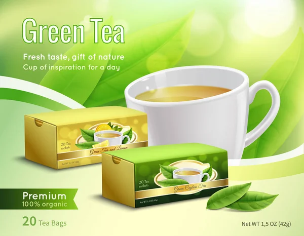 緑茶広告現実的な構成 — ストックベクタ