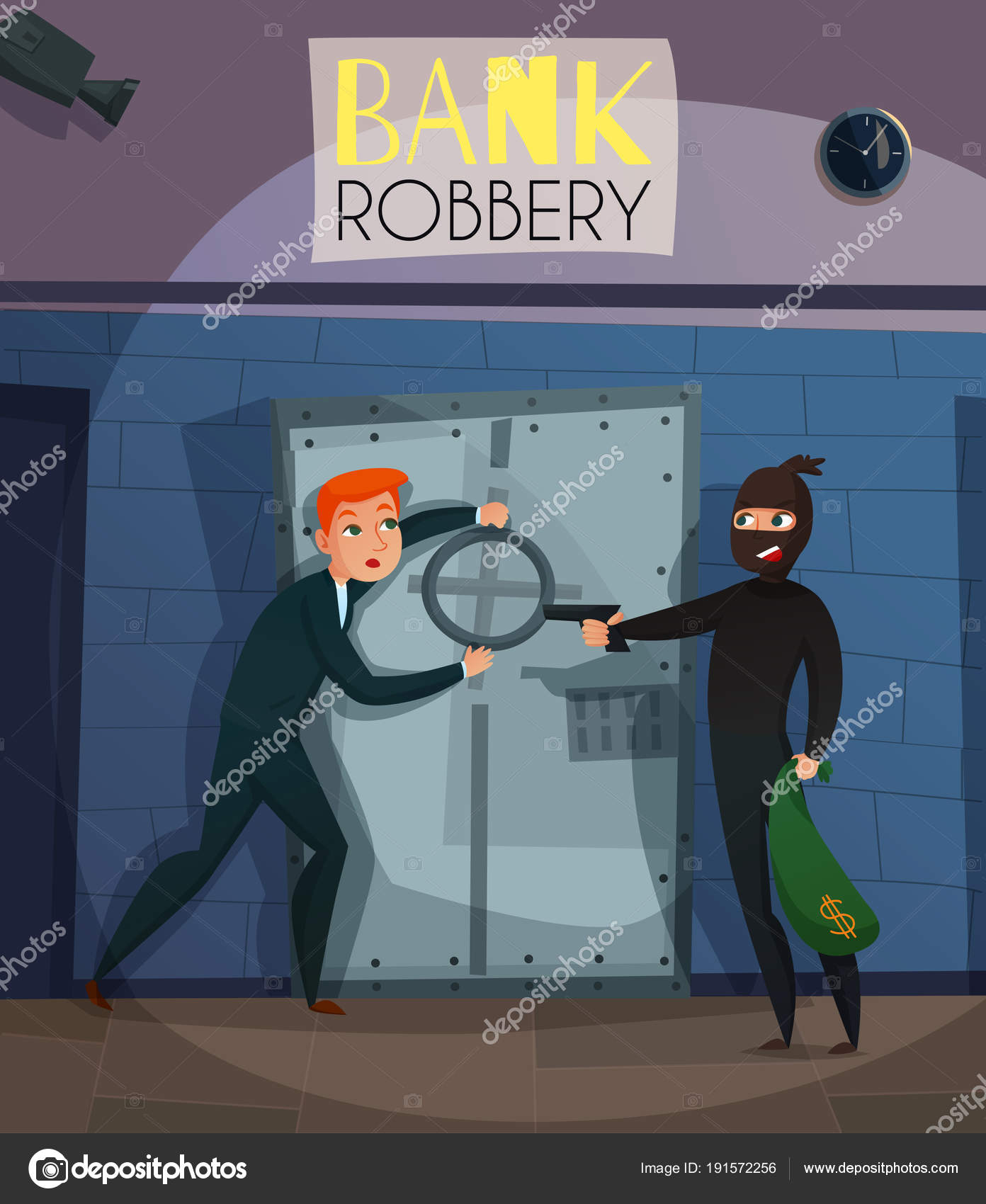 Bank robbery crime flat Royalty Free Vector Image