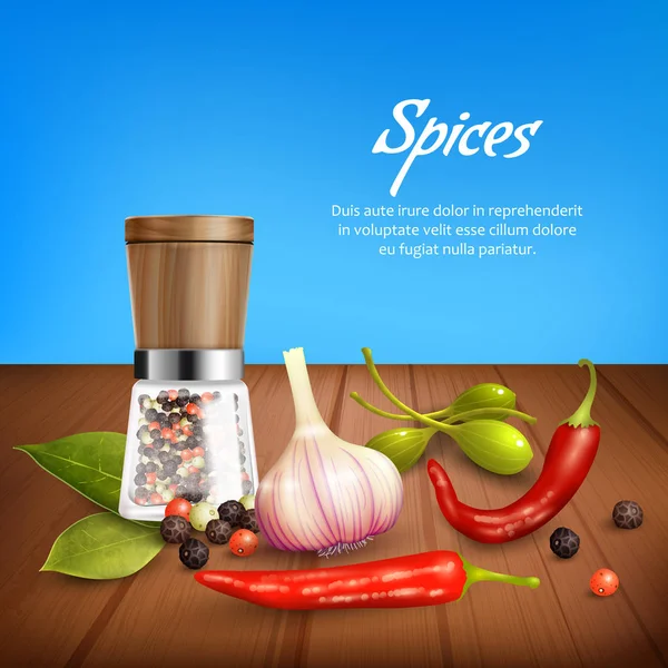 Herbs And Spices Realistic Background — Stock Vector