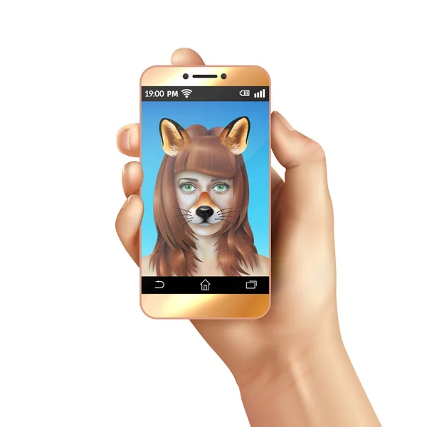 Χαριτωμένο ζώο αντιμετωπίζει Smartphone Mobile App σύνθεση — Διανυσματικό Αρχείο