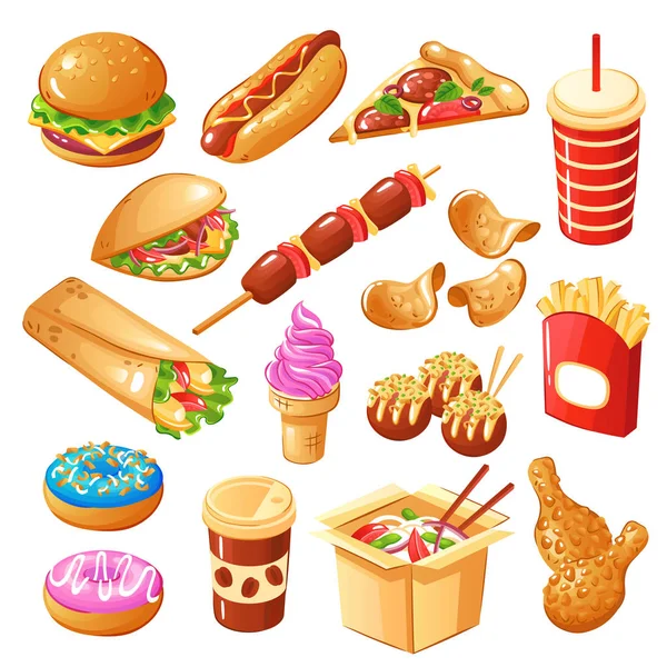 Set icone fast food — Vettoriale Stock