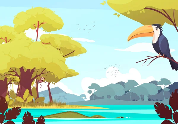 Selva Paisagem Cartoon Ilustração —  Vetores de Stock