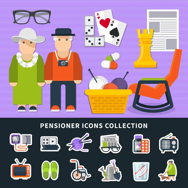 Pensioner Flat Colored Icon Set — Stock Vector