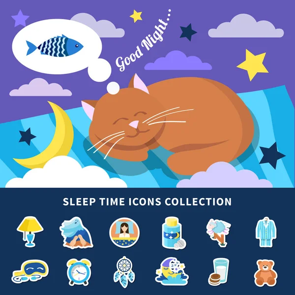 Spící ploché ikony kolekce — Stockový vektor