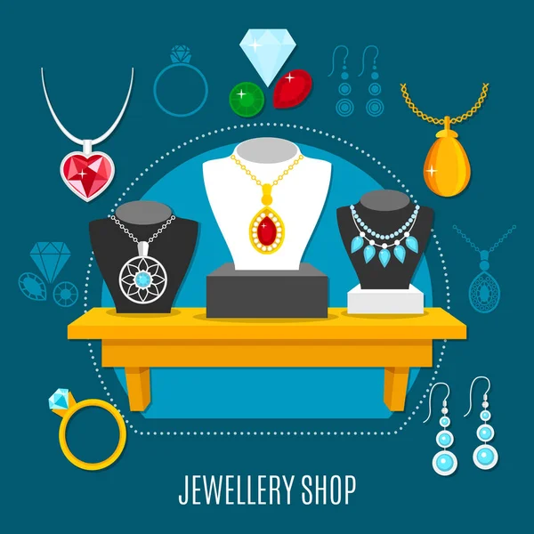 Showcase šperky Shop složení — Stockový vektor