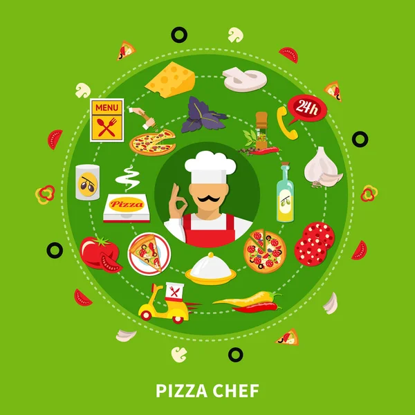Pizza Maker Round Composition — Stock Vector