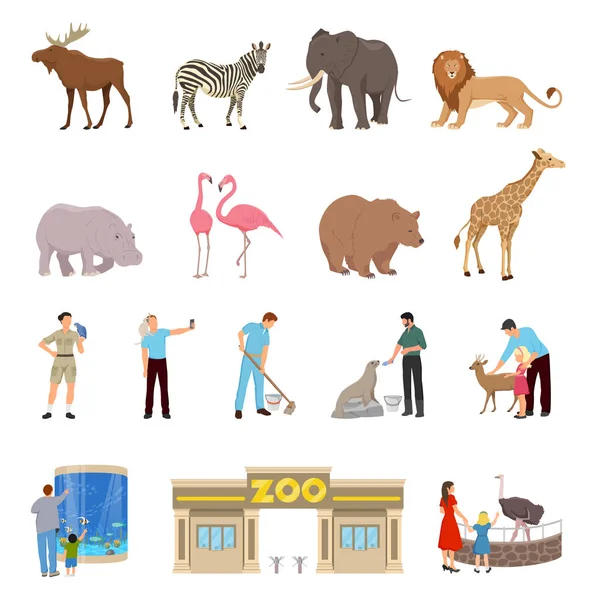 Ζωολογικός Κήπος επίπεδες εικόνες Set — Διανυσματικό Αρχείο