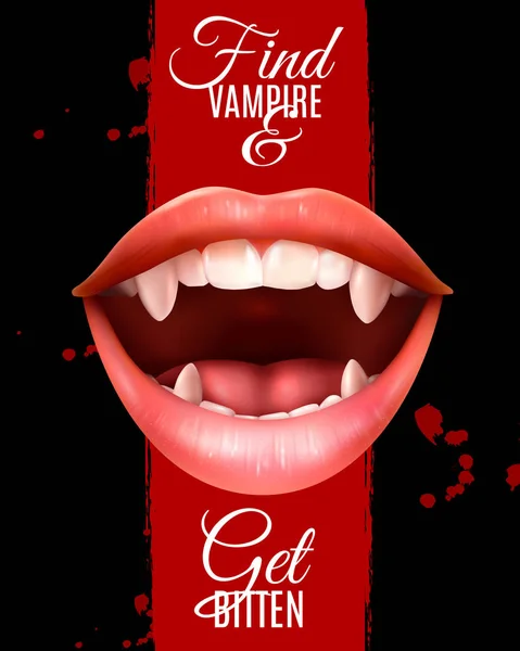 Realistic Vampire Mouth Poster — Stock Vector