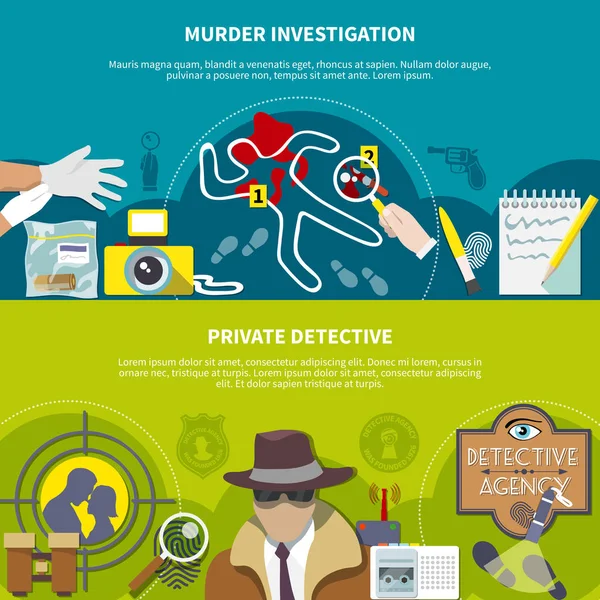 Set di banner colorati detective — Vettoriale Stock