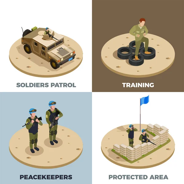 Military Service 4 Isometric Icons — Stock Vector