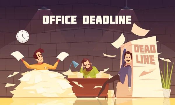 Office Paperwork Deadline Cartoon Poster — Stock Vector