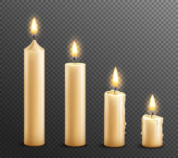 Burning Candles Realistic Transparent Background — Stock Vector