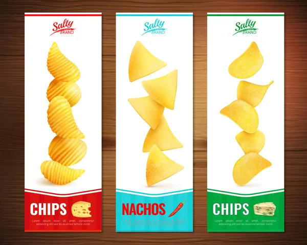 Salty Chips Banners verticales — Vector de stock