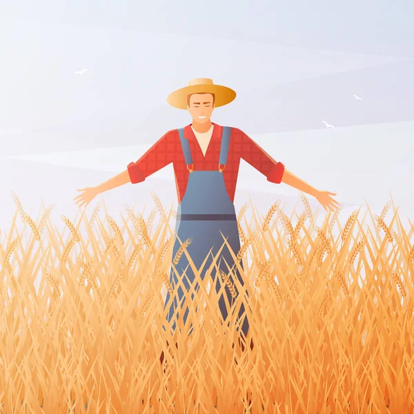 農家と作物の収穫の平面的構成 — ストックベクタ