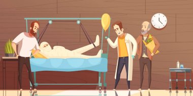 Hastane hasta ziyaret edenler illüstrasyon karikatür