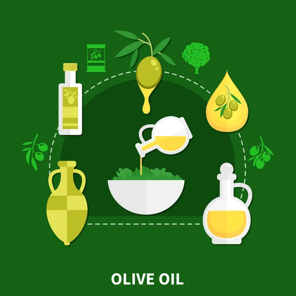 Olivový olej plochá kompozice — Stockový vektor