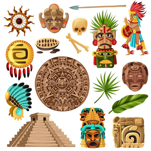 Conjunto de dibujos animados tradicionales mayas — Vector de stock