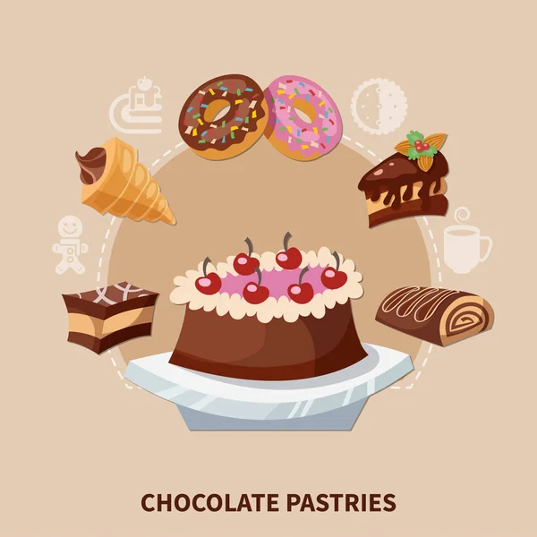 Chocolate Pastries Round Composition — Stock Vector