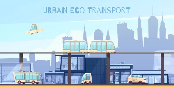 Ilustración de dibujos animados de transporte ecológico urbano — Archivo Imágenes Vectoriales