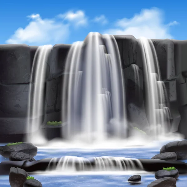 Waterval en rotsen achtergrond — Stockvector