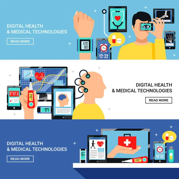 Set de Banners Planos de Salud Digital — Vector de stock