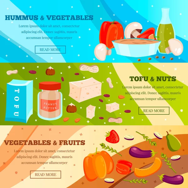 Vegetariano Food Flat Banners — Vetor de Stock