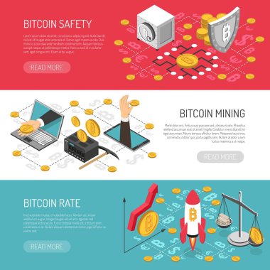 Bitcoin Rate Safety Isometric Banners 