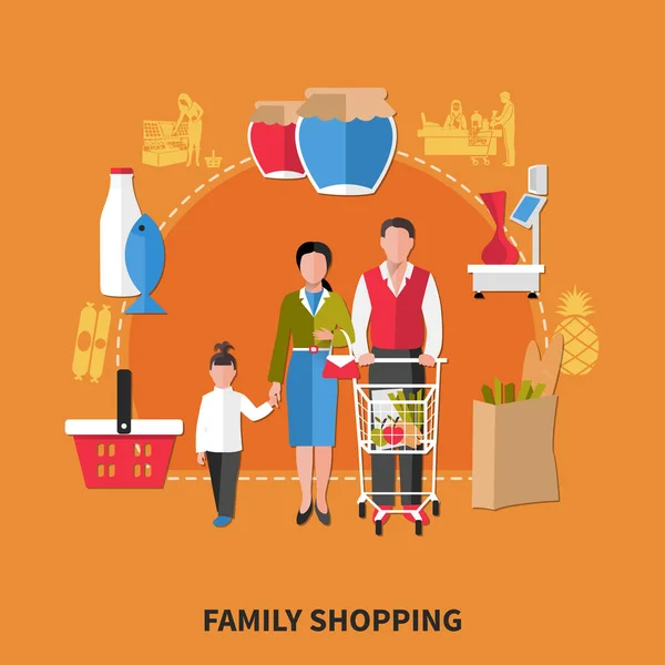 Famiglia Shopping Composizione — Vettoriale Stock