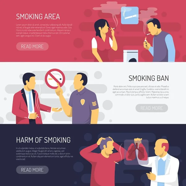 Fumare rischi per la salute banner orizzontali — Vettoriale Stock