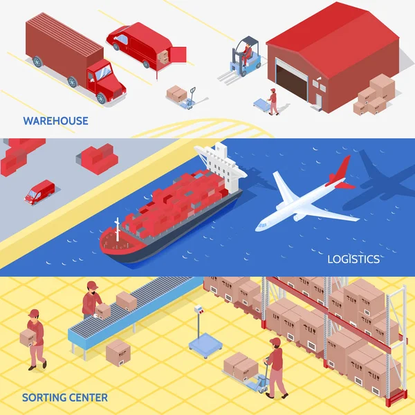 Layanan Logistik Pembatas Isometrik - Stok Vektor