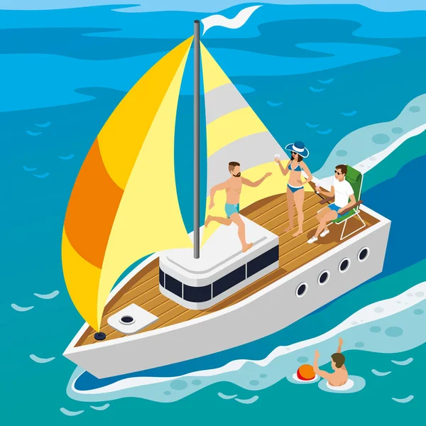 Rich People Yacht Isometric Illustration — Stock Vector