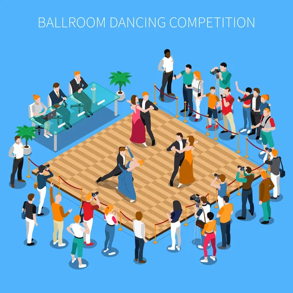 Concurso de Baile de Salón Composición Isométrica — Vector de stock