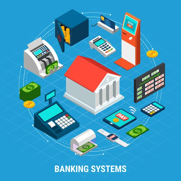 Bancaire systemen ronde samenstelling — Stockvector