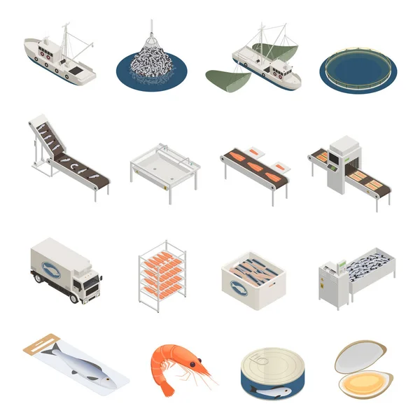 Kolekcja ikony przemysłu ryb — Wektor stockowy