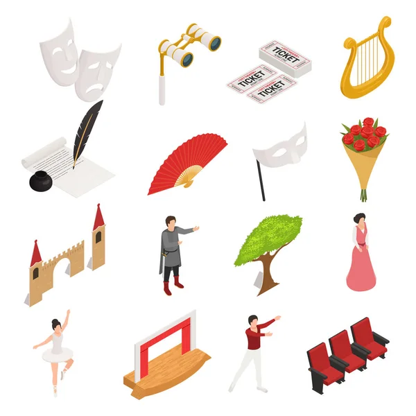 Isometric Theatre Icons Collection — Stock Vector