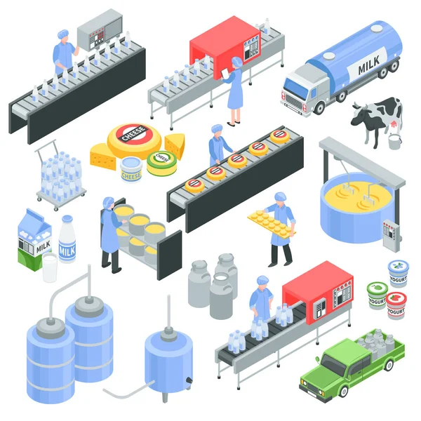 Conjunto isométrico de fábrica de lácteos — Archivo Imágenes Vectoriales