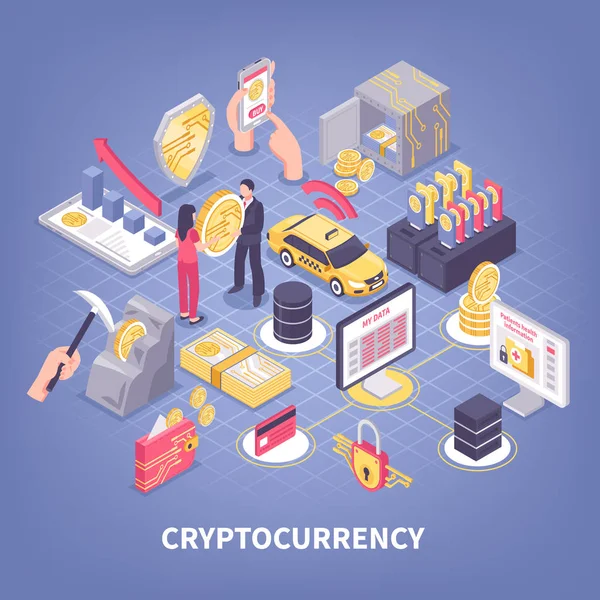 Crypto Currency Isometric Composition — Stock Vector