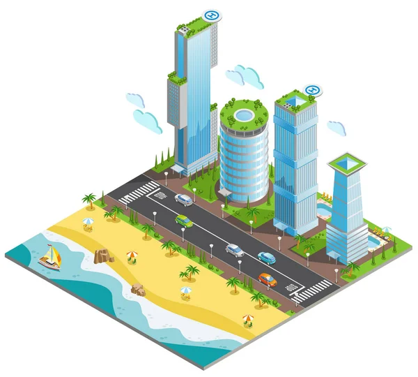 Isometric Futuristic Skyscrapers Composition — Stock Vector