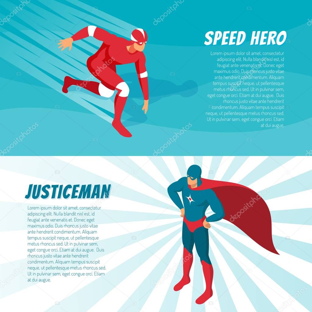 Isometric Superhero Banners 