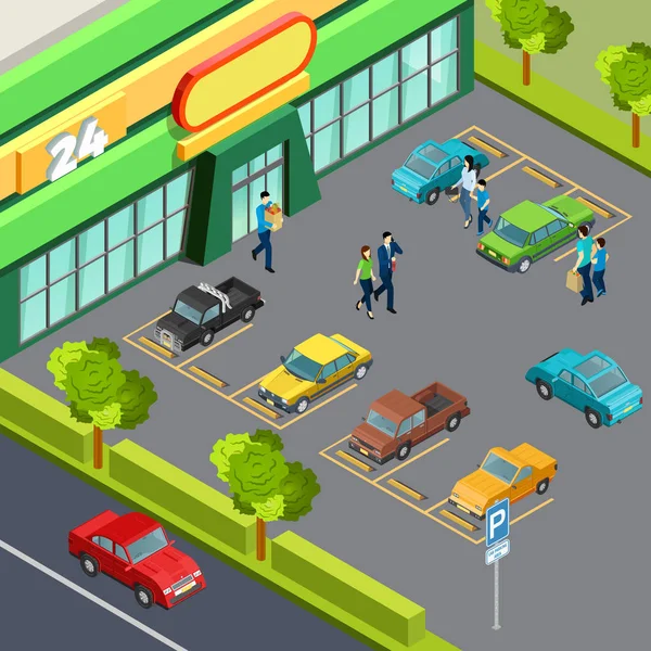 Supermercado com estacionamento — Vetor de Stock