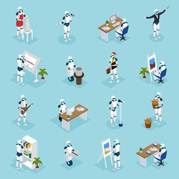 Creatieve Robots Isometrisch Icons — Stockvector