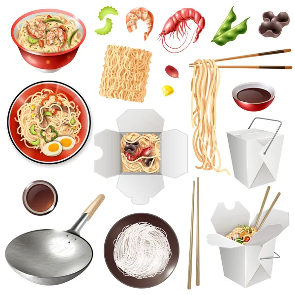 Realistic Chinese Noodles Set — Stock Vector