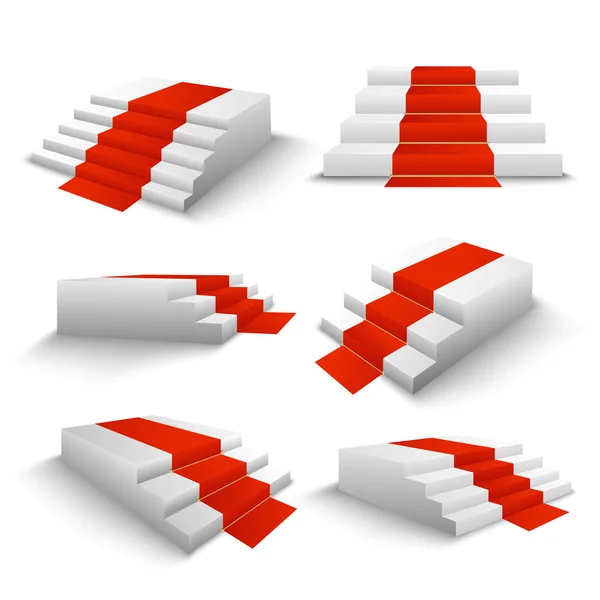 Tapete vermelho Escadas 3D Set — Vetor de Stock