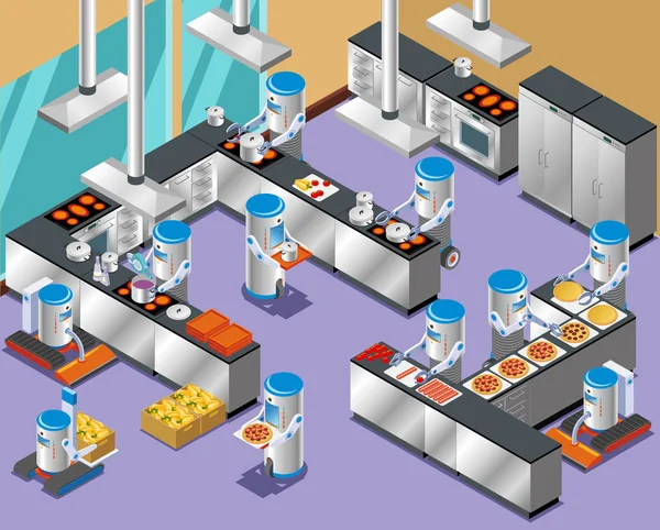 1isometrische robotergestützte Restaurantzusammensetzung — Stockvektor
