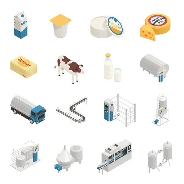 Set de iconos de producción de leche — Vector de stock