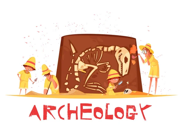 Excavaciones arqueológicas Esqueleto de dinosaurio Ilustración — Archivo Imágenes Vectoriales