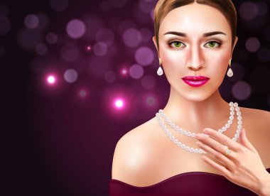 Woman Wearing Pearls Illustration clipart